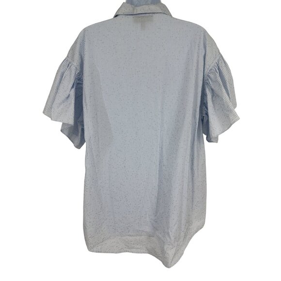 Lane Bryant Blue Pinstripe Button-Up Shirt W/ Ruffle Sleeves & Collar Size 16 - Picture 5 of 9